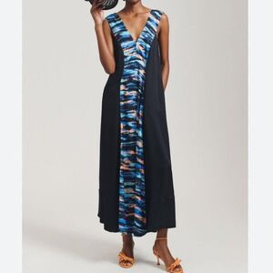Anthropologie Black and Blue Maxi Dress